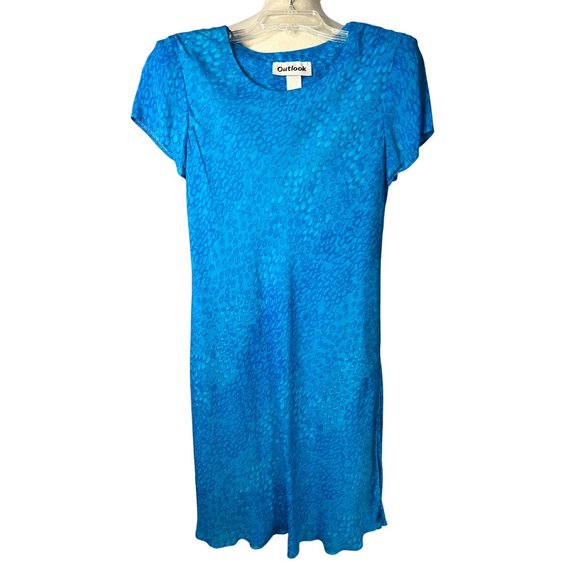 Outlook Women's Dress Size 6 Blue Paisley Short Sleeve Round Neck Lined Sheath K - Picture 12 of 13